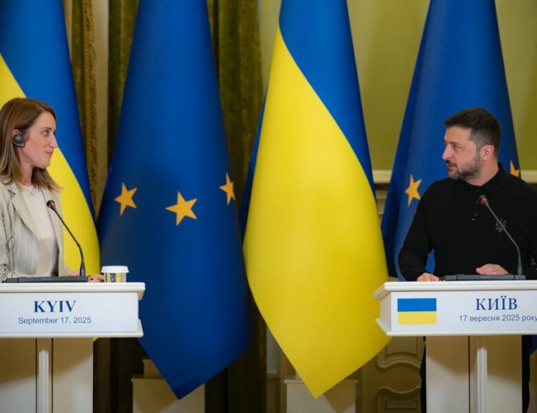 Спілкування Володимира Зеленського та Роберти Мецоли із журналістами