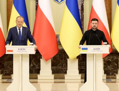 Спілкування Володимира Зеленського й Дональда Туска з медіа