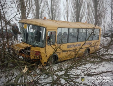 На Полтавщині шкільний автобус врізався в дерево, постраждали діти