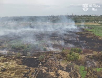 Під Одесою тліють 8 га очерету й трави