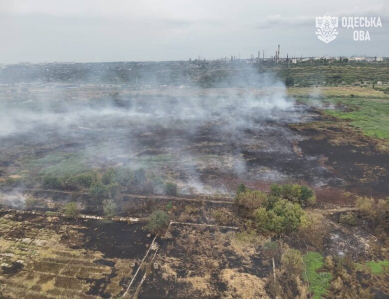 Під Одесою тліють 8 га очерету й трави