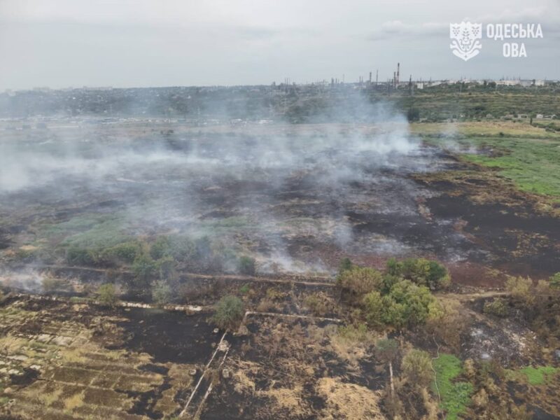 Під Одесою тліють 8 га очерету й трави