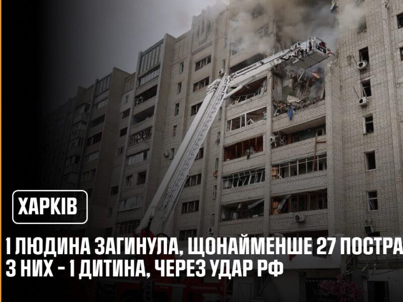 1 людина загинула, щонайменше 27 постраждали, з них – 1 дитина, через удар рф по Харкову